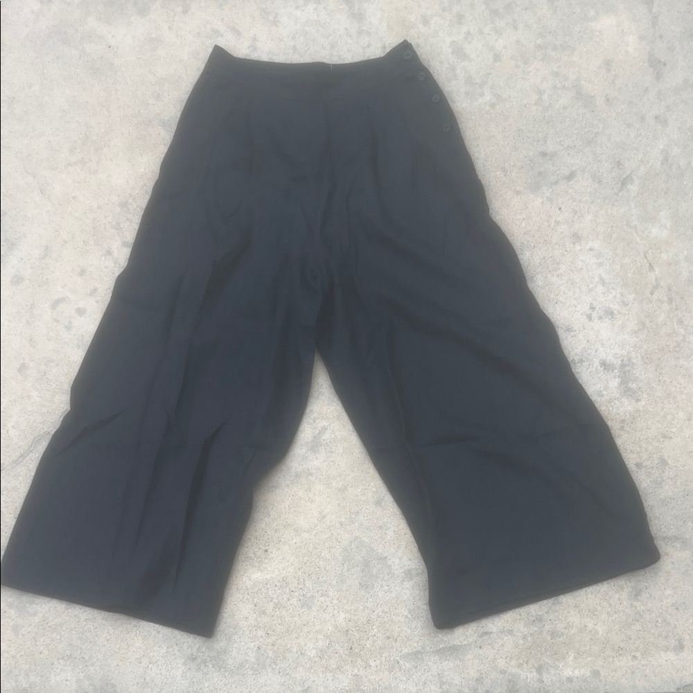Outerknown Women's Black Linen Wide Leg Cropped Palazzo Pants Size 4